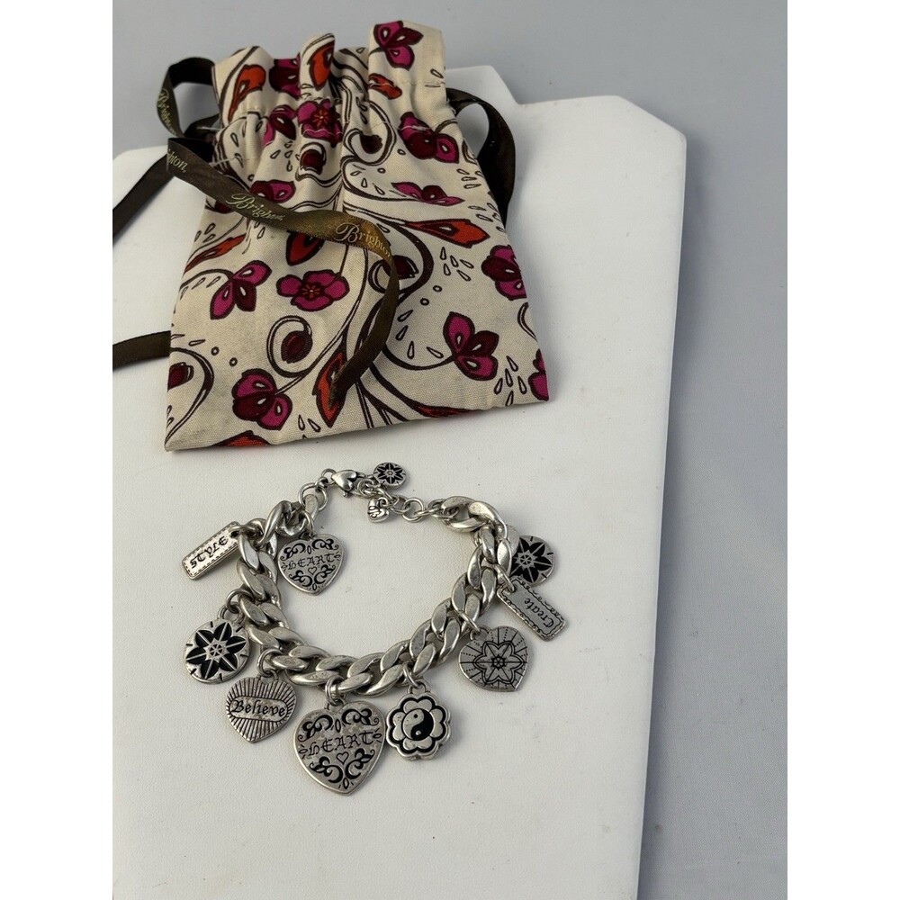 BRIGHTON MANUSCRIPT Heart Dream Soul Smile  Charms Bracelet + Brighton Dust Bag